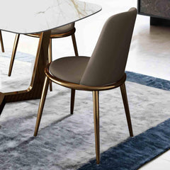 Gold And Taupe Finish Contemporary Style 2pc Side Chair Upholstered Round Chair Fabric Seat Dining Room