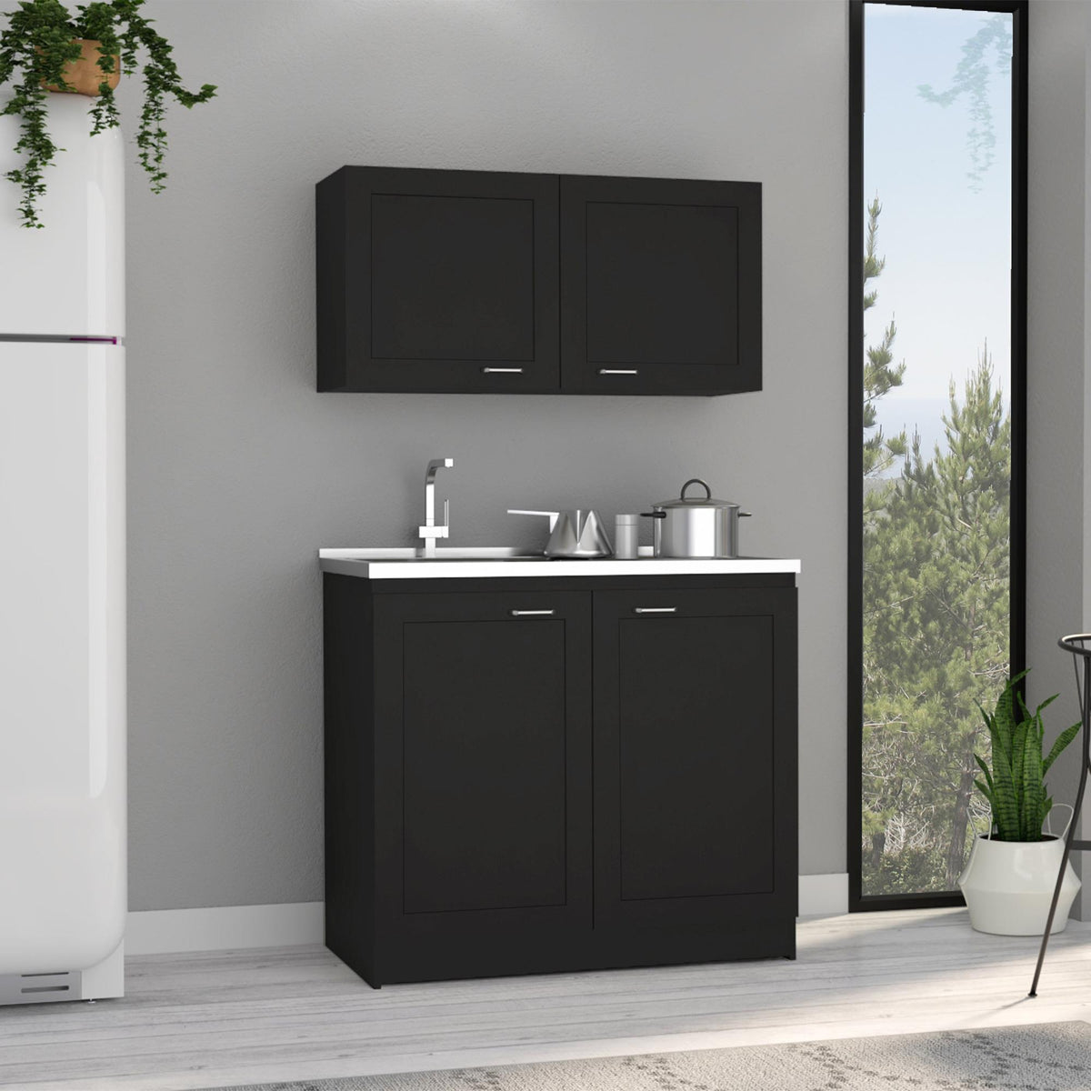 Olympus Cabinet Set, Two Shelves Black