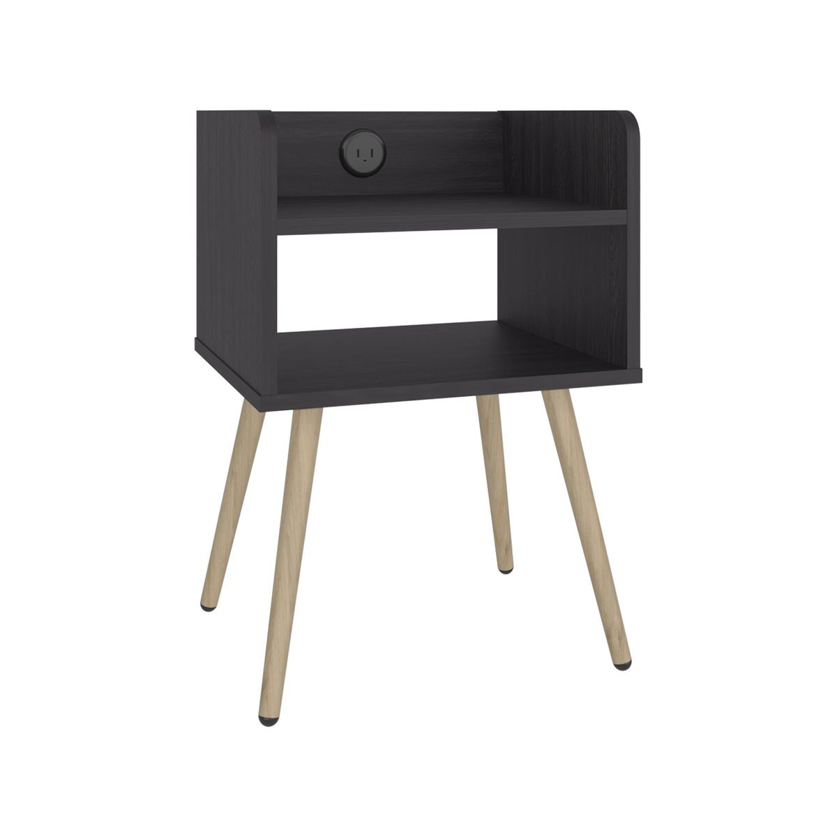 Helen Modern Nightstand with Integrated USB Charging Station, 2-Tier Open Storage Shelves and 4 Legs