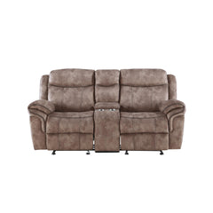 Haven Two Tone Chocolate Velvet Recliner Loveseat w/USB Port & Console