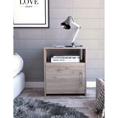 Atlas Nightstand , End Table, Side Table One Shelf, Single Door Cabinet, Metal Handle -Light Gray