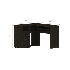 Iphigenia L-Shaped Desk, Keyboard Tray, Two Drawers, Single Open Shelf -Black