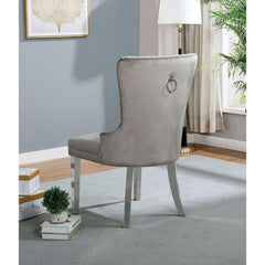 Contemporary Gray Flannelette 2pcs Side Chairs Button-Tufted Upholstered Dining Chairs Wingback Design Furniture Set