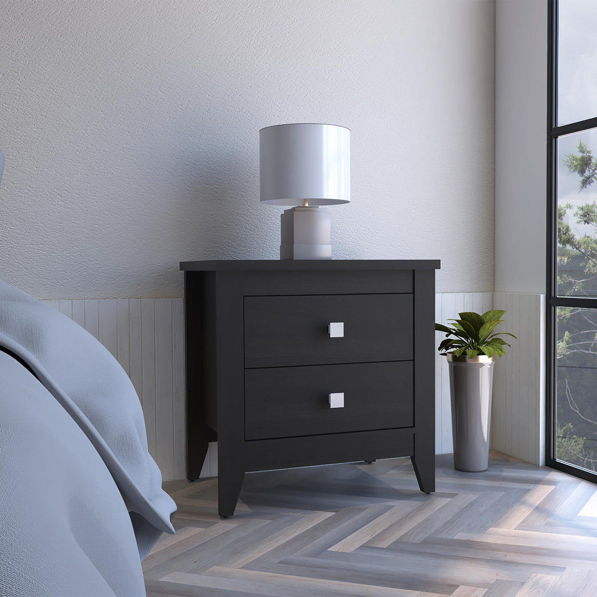 Halo Nightstand , End Table, Side Table Two Shelves, Four Legs -Black