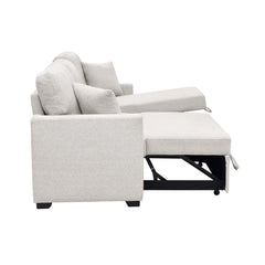 76.5" Chenille Upholstered Sectional with Pull-Out Bed and Chaise Storage