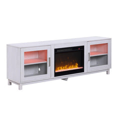 Zeus 70 Inch TV Console LED Fireplace Heater, Glass Door, White, Silver