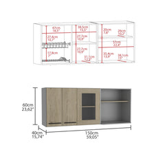 Supernova Wall-Mounted Kitchen Cabinet Organizer with Microwave Space, 4 Doors, Interior Storage Shelves, Open Shelf, and Built-In Dish Holder