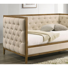Transitional Style 1pc Twin Size Daybed Diamond Tufting Wood Trim Mattress Ready Natural Oak Finish Primary Living Room
