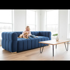 Velvet Sofa with Tufted Low Back Design, Sophisticated 3 Seater Couch for Living Rooms, 89 Inch Wide, Easy Assembly
