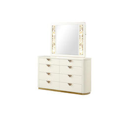 Harmony Pierre Modern Style Mirror Made with Wood and Gold LED edges in Beige (INCLUDES MIRROR ONLY)