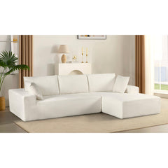 Moon Convertible Sectional Sofa in Soft Corduroy, Modern Comfy Couch with Full Foam Cushioning, Cozy Sleeper Sectional for Living Room, Bedroom, No Assembly Required, Ivory - Right Facing