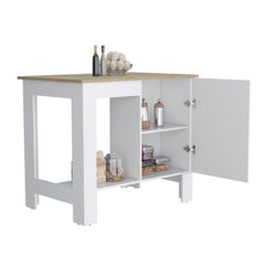 Hera Kitchen Island, Single Door Cabinet, Shelf White / Macadamia
