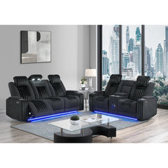 Epic Black 2PC Power Reclining Sofa and Loveseat with Power Headrest, LED and more