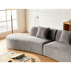 132" Curved Sofa with Throw Pillows, 6 Seater Luxury Velvet Couch with Half Moon Design and High-Density Foam, Ideal for Modern Living Room, Office & Apartment, Grey