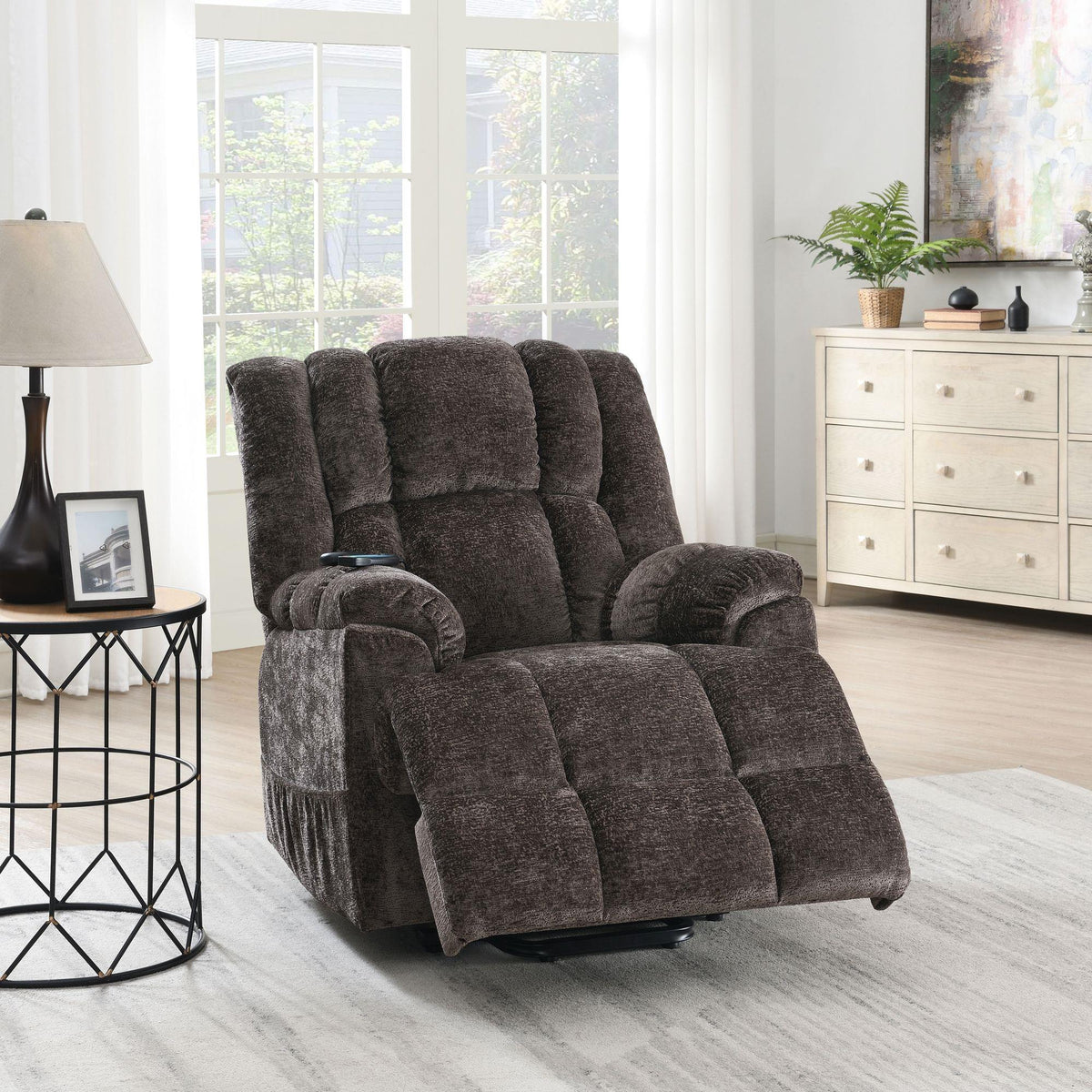 Venus Brown Chenille Power Motion Recliner with Lift, Heating & Massage Function