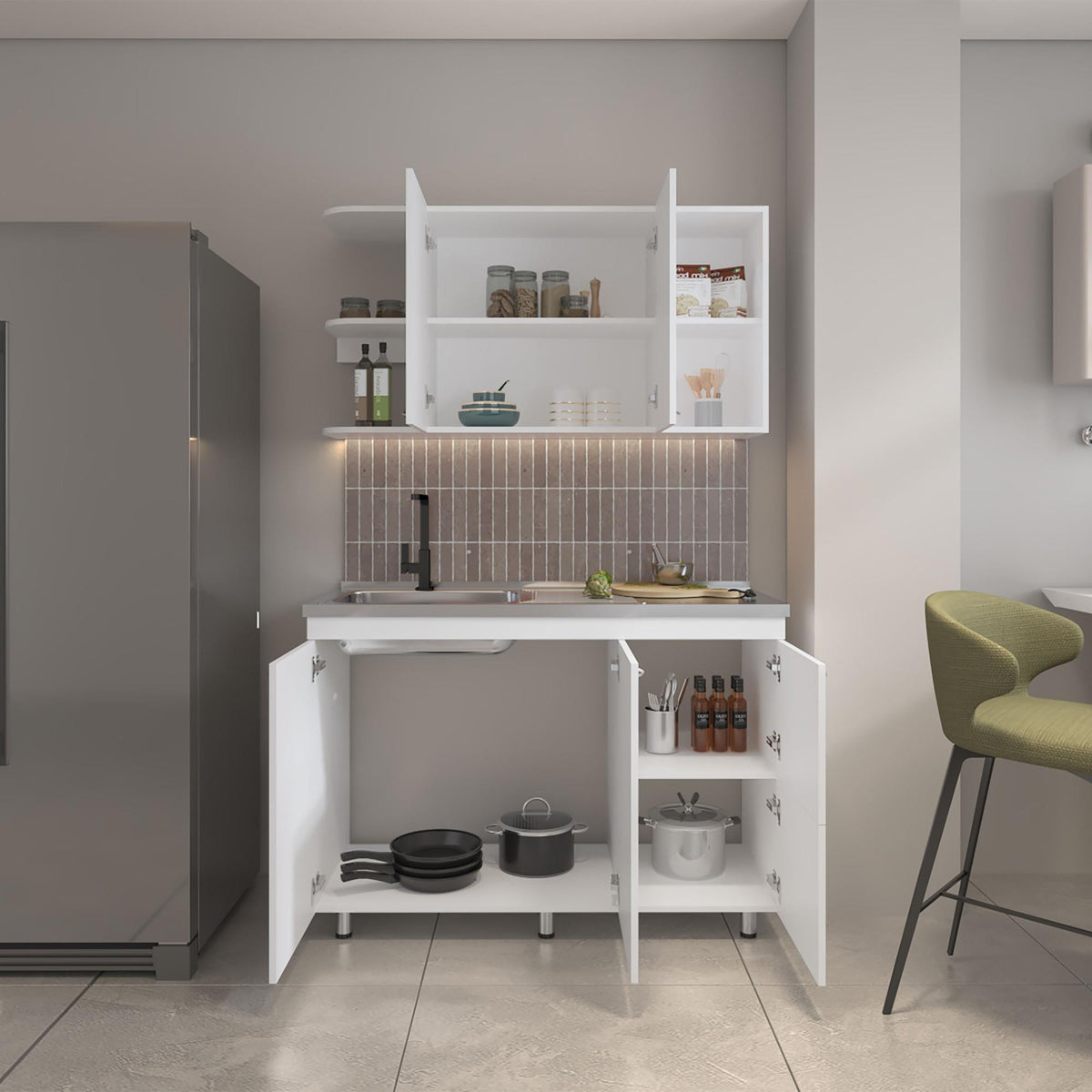 Kitchen Cabinet Set, 6 Doors, 9 Shelves, White - Kitchen