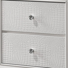 Nightstand with Textured Pattern and 2 Drawers, White