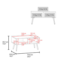 Museum 29" Wide Coffee Table with Three Shelves, Rectangular, Living Room White - Natural Oak