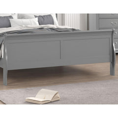 Gray Color Sleigh Design 1pc Queen Size Bed Bedroom Furniture Louis Phillipe Bed Bracket Feet Wooden