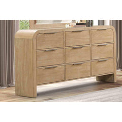 Contemporary Style Natural Finish 1pc Dresser Only Solid Rubber wood Bedroom Furniture 9-Drawers Metal Finger Pulls