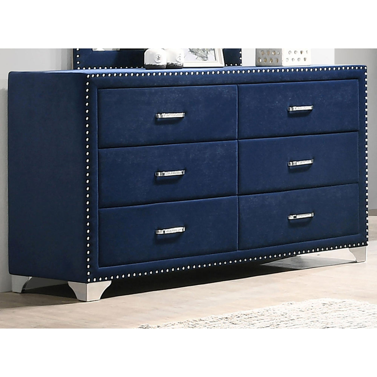 Hades Pacific Blue 6-drawer Upholstered Dresser