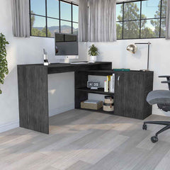 Comet Modern L-Shaped Computer Desk with Open & Closed Storage -Smokey Oak