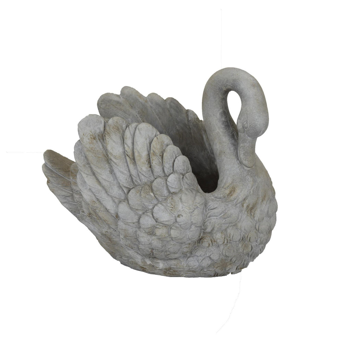 Ode Planter with Swan Sculpted Details, Gray Terracotta 10 Inch