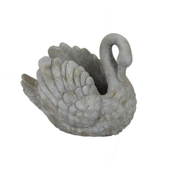 Ode Planter with Swan Sculpted Details, Gray Terracotta 10 Inch