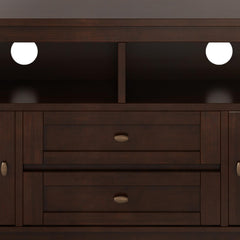 Warm Shaker 72 inch Wide Solid Wood TV Stand in Russet Brown For TVs up to 80 inches
