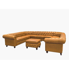 Saturn Vintage Style Leather Match U-Shape Sectional