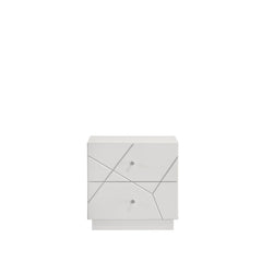 Record Nightstand – Lacquer Finish with Geometric Design and Velvet-Lined Drawers for Modern Bedrooms