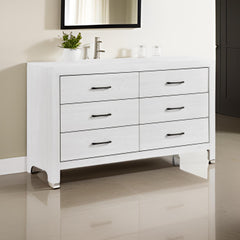 Record 59 Inch Wide Dresser, 6 Drawers with Black Nickel Handles, White Finish