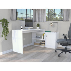 Comet Modern L-Shaped Computer Desk with Open & Closed Storage -White