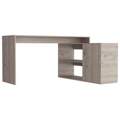 Comet Modern L-Shaped Computer Desk with Open & Closed Storage -Light Gray