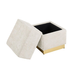 Quasar Finish Cube Design Accent Storage Compartment Stool Gold Plated Base Stainless Steel Contemporary Primary Living room