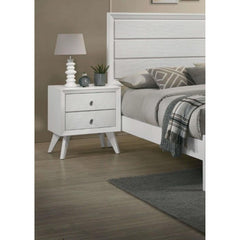 1pc Nightstand White Angled Legs Round Bronze Round Knobs 2-Drawers Bedside Table Bedroom Furniture