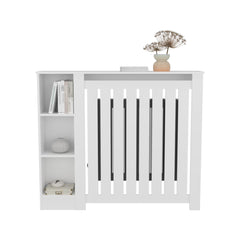 Camelot Cover Cabinet Joseph with Slatted Frame and 3 Shelves, Decorative Heater Cover, Modern Furniture Accent, White