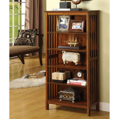Transitional Media Shelf Five Convenient  Open Shelves, Oak