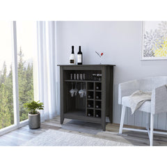Bar Cabinet Castle, One Open Shelf, Six Wine Cubbies, Carbon Espresso Finish