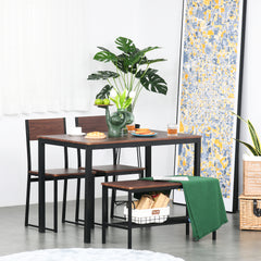Industrial 4 Piece Dining Room Table Set with Bench Wooden Kitchen Table and Chairs w/ Storage Rack for Kitchen, Dinette, Rustic Brown/Black