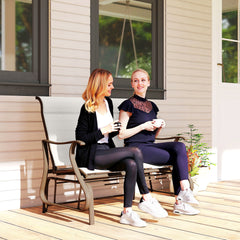 2-Person Outdoor Glider Bench，Patio Glider Loveseat Chair with Powder Coated Steel Frame，2 Seats Porch Rocking Glider for Backyard, Lawn, Garden and Porch, Cream White
