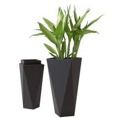 Indoor Outdoor Planters Set of 3 MgO Tall Planters Stackable Flower Pots with Drainage Holes for Garden, Balcony, Black