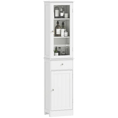 Slim Bathroom Storage Cabinet, Tall Bathroom Cabinet, Narrow Linen Tower with Acrylic Door, Drawer and Shelves, White