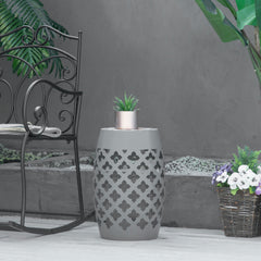 12" Patio Round Side Table, Outdoor Footstool, Garden Mosaic Accent Side Table, Plant Stand, Gray