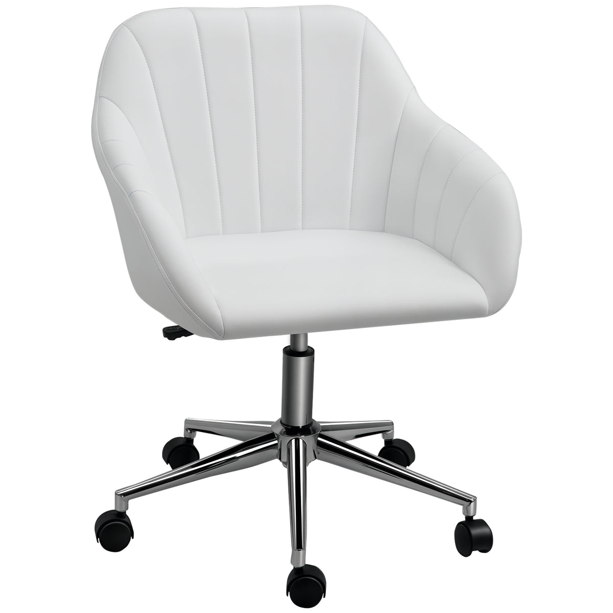 Mid Back Home Office Chair Computer Desk Chair with PU Leather, Adjustable Height, Swivel Wheels for Study, Bedroom, White