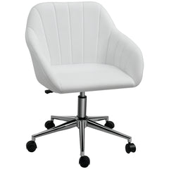 Mid Back Home Office Chair Computer Desk Chair with PU Leather, Adjustable Height, Swivel Wheels for Study, Bedroom, White