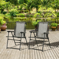 2 Pieces Outdoor Folding Chair Set, Portable Capimg Chairs with Armrest for Patio, Pool, Beach, Gray