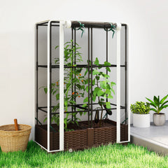 Raised Garden Bed with Trellis, 46.5" Tomato Cage with Crop Cage, Self Watering Planter Box with Drainage Holes, White