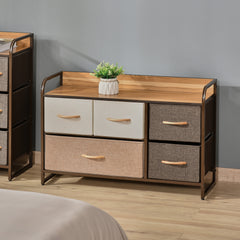 5-Drawer Dresser, 2-Tier Storage Tower with Steel Frame for Bedroom, Nursery Room, Multicolored