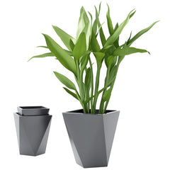 Indoor Outdoor Planters Set of 3 MgO Tall Planters Stackable Flower Pots with Drainage Holes for Garden, Balcony, Gray